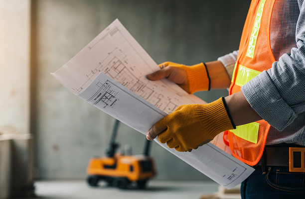 Engenheiro segurando planta