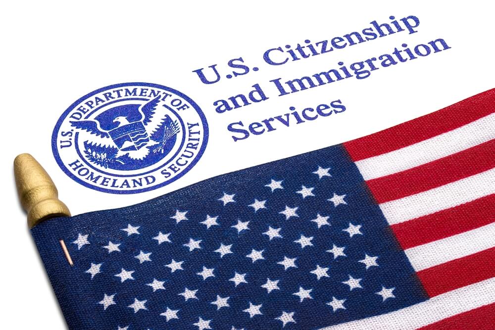 bandeira americana com logo de imigração em cima