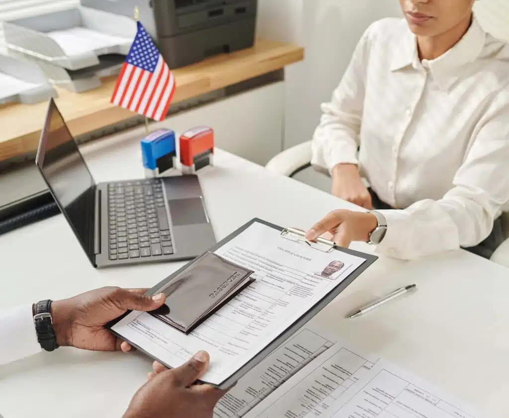 Client reviewing their documents with an immigration specialist