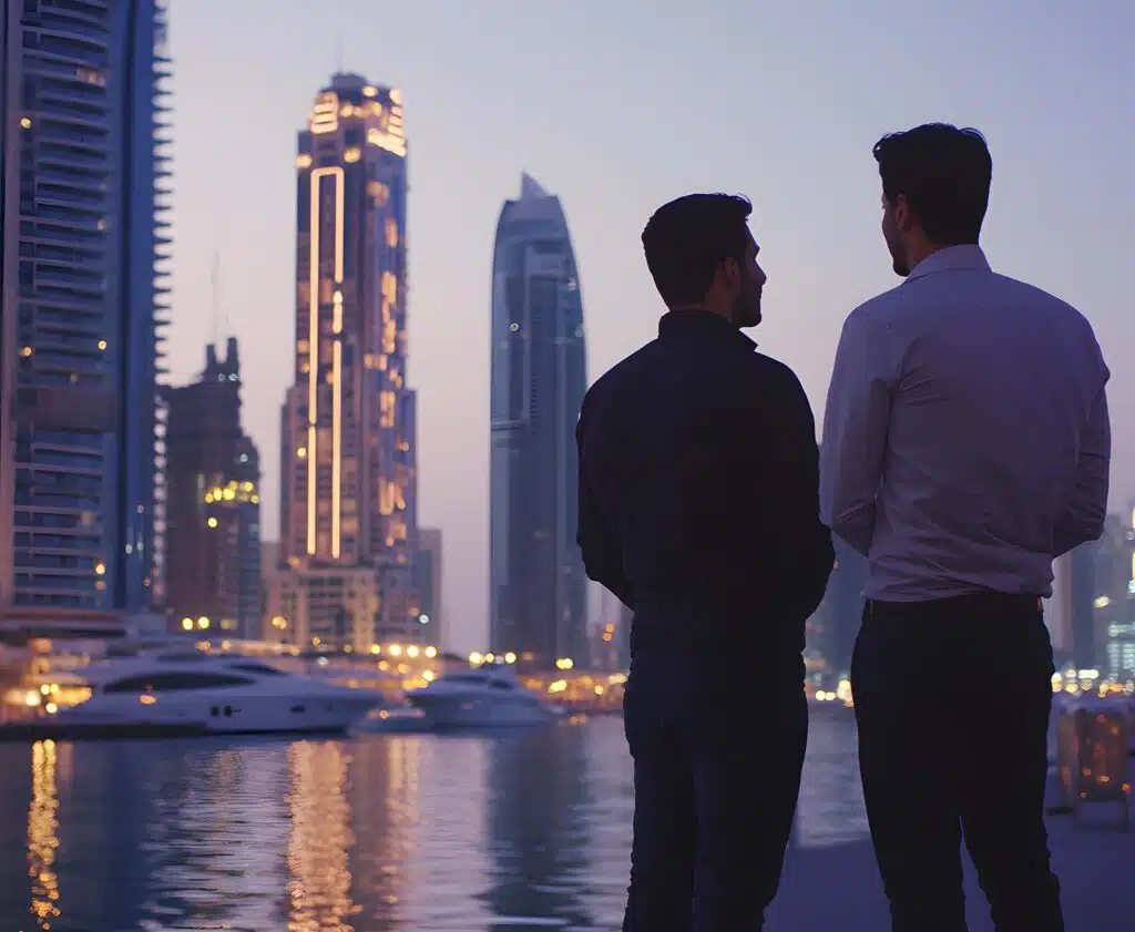 Two professionals enjoying the view of Dubai